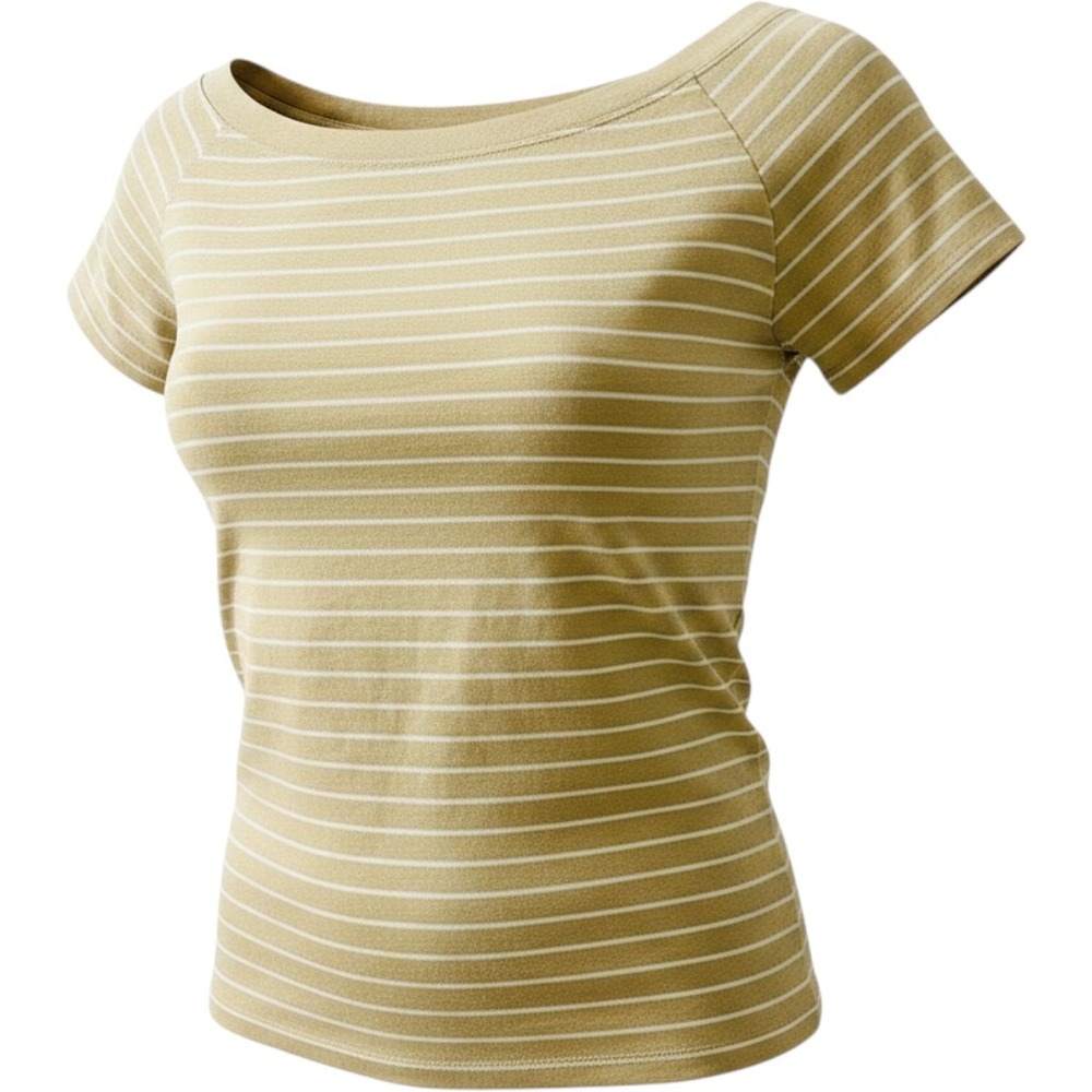 Lauren Ralph‎ Lauren Tan White Striped Round Neck Short Sleeve Top XL Cotton